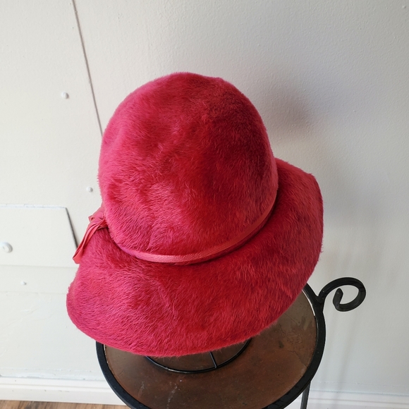 Vintage Adele Claire Cloche Hat Pink Fuzzy - Picture 2 of 7